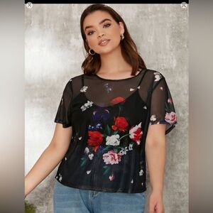 SHEIN Black and Red Embellished Crop Blouse